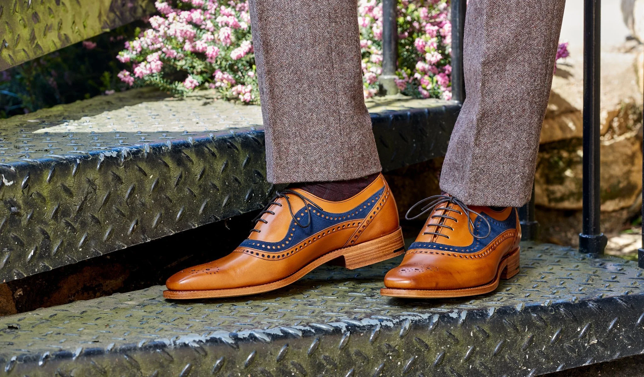 Brandon - Cedar Calf / Navy Suede - Barker Oxford Brogue - Image 5