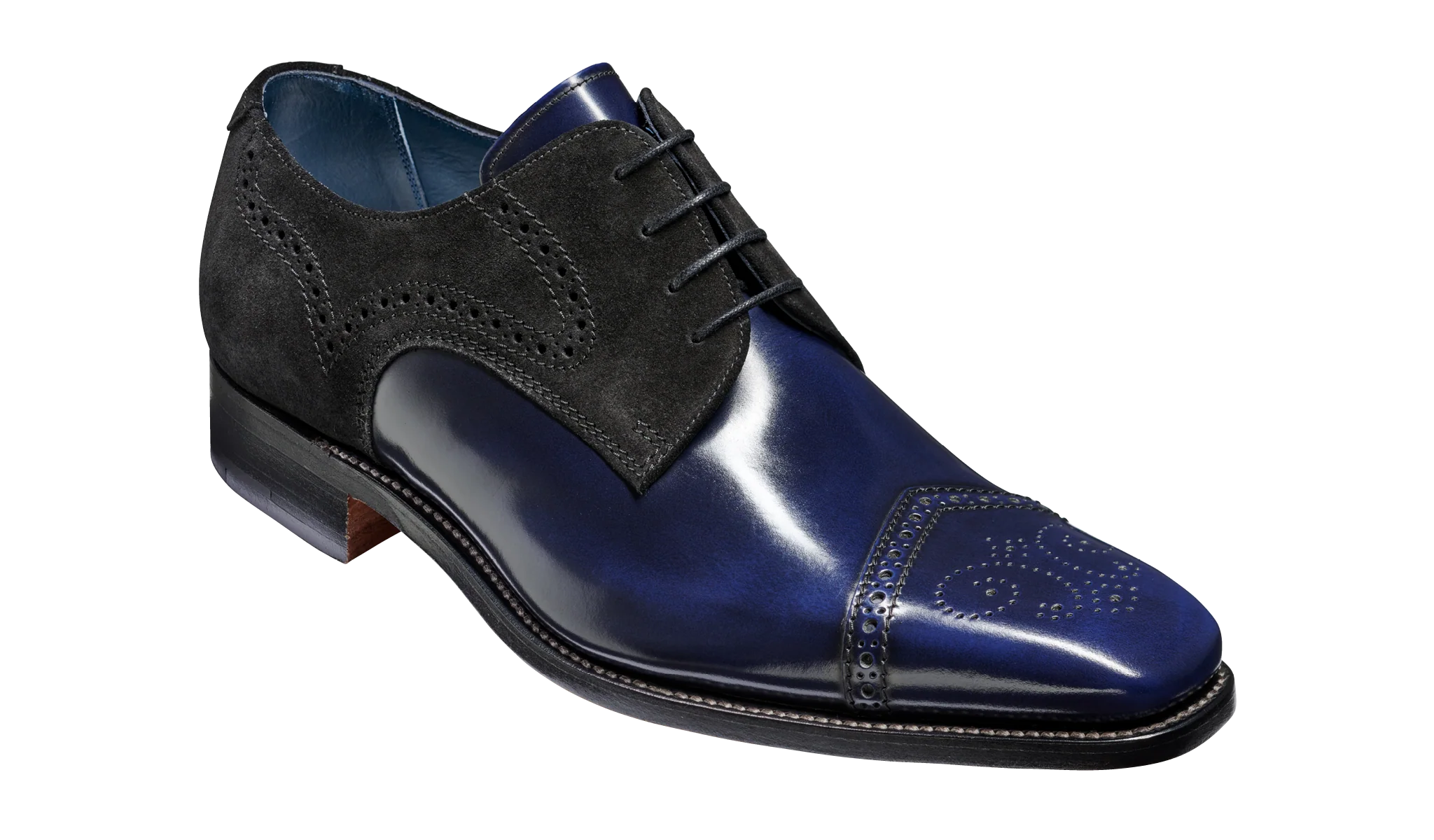 Luca - Navy Hi-Shine / Black Suede Semi Brogue