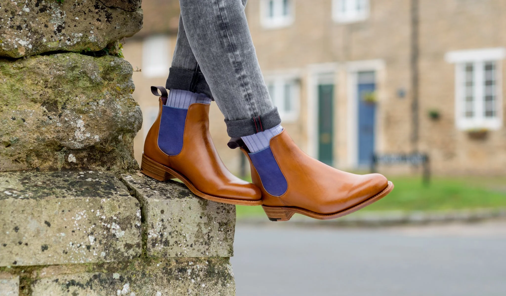 Violet - Navy Suede / Red Elastic Chelsea Boot - Image 5