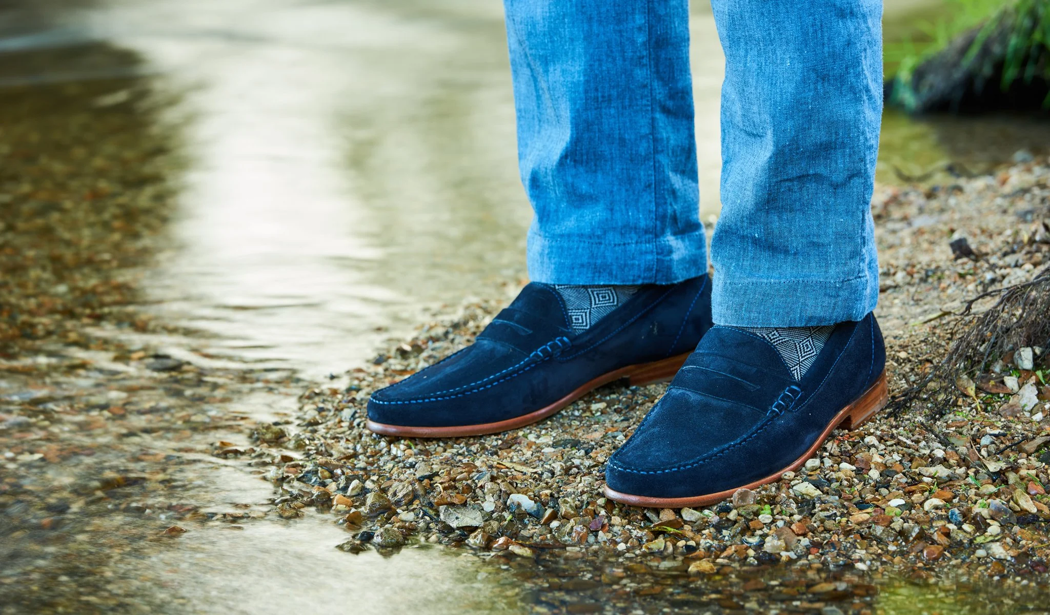 William - Navy Suede / Cedar Collar Loafer - Image 5
